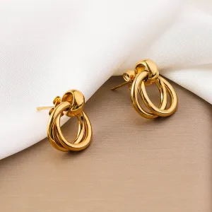 Wholesale Fashion Retro Circle Plated Intracranial 18K Real Gold Non Fading Titanium Steel Earrings