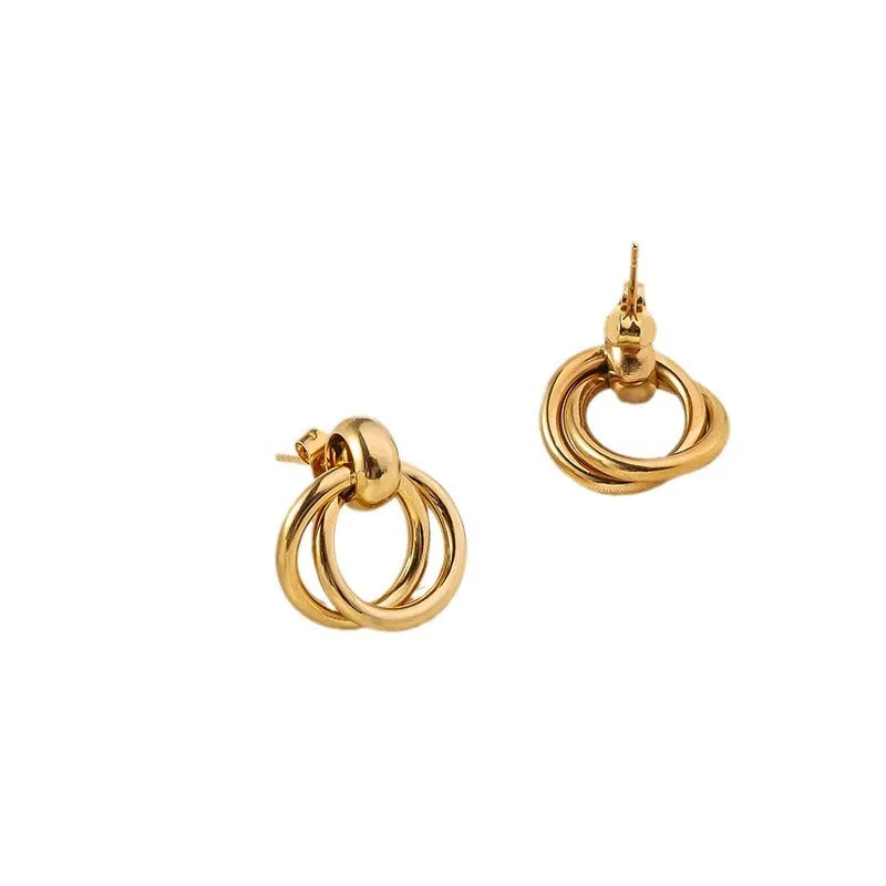 Wholesale Fashion Retro Circle Plated Intracranial 18K Real Gold Non Fading Titanium Steel Earrings
