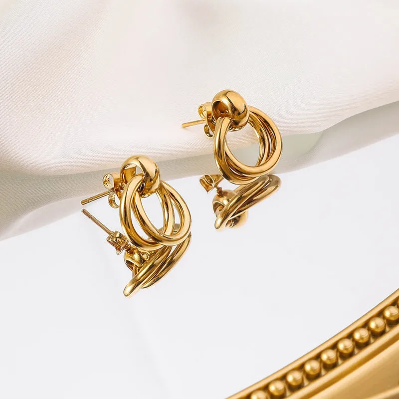 Wholesale Fashion Retro Circle Plated Intracranial 18K Real Gold Non Fading Titanium Steel Earrings
