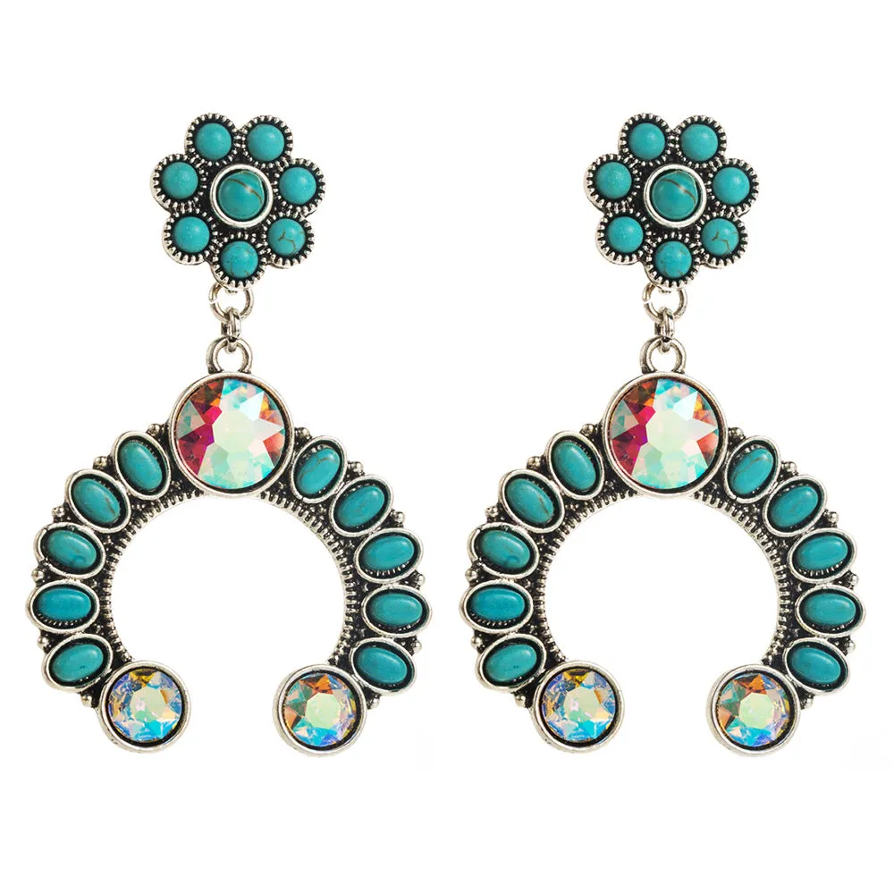 Wholesale Fashion Retro Turquoise Earrings High Sense Bohemian Leopard Leather Exaggerated Earrings