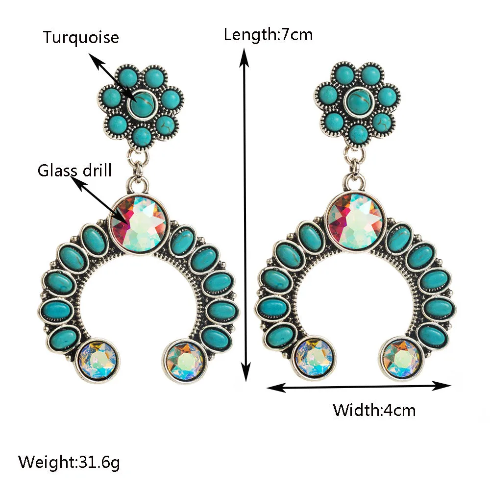 Wholesale Fashion Retro Turquoise Earrings High Sense Bohemian Leopard Leather Exaggerated Earrings