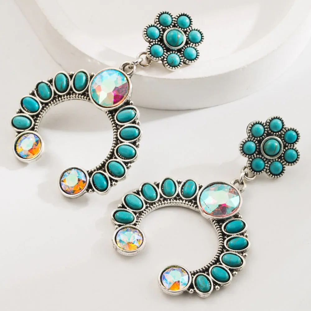 Wholesale Fashion Retro Turquoise Earrings High Sense Bohemian Leopard Leather Exaggerated Earrings