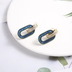 Wholesale fashion simple gorgeous romantic inlaid zircon Rhine blue oval earrings for women Valentine's Day gift