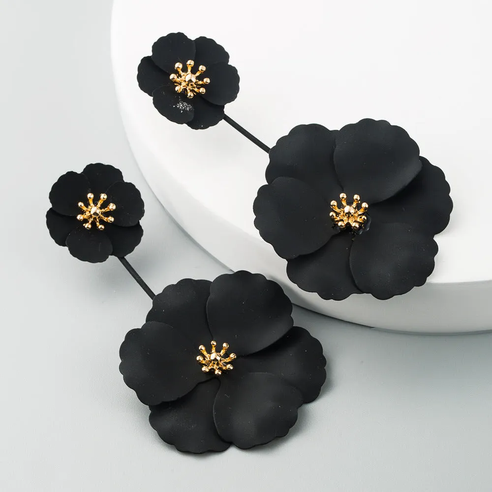 Wholesale Fashion Sweet Exaggerated Inlay Dual-purpose Bohemian Style Alloy Flower Long Earrings