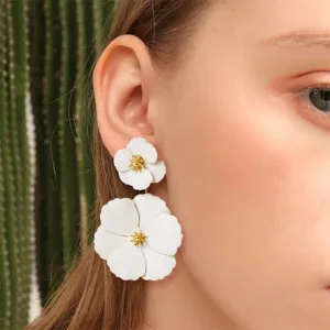 Wholesale Fashion Sweet Exaggerated Inlay Dual-purpose Bohemian Style Alloy Flower Long Earrings