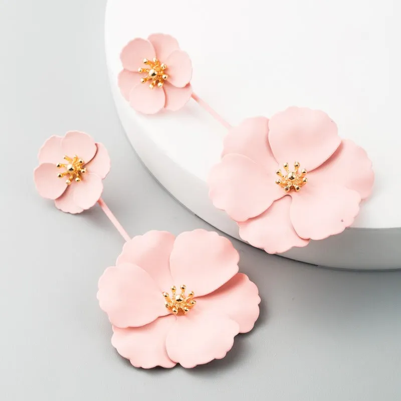 Wholesale Fashion Sweet Exaggerated Inlay Dual-purpose Bohemian Style Alloy Flower Long Earrings