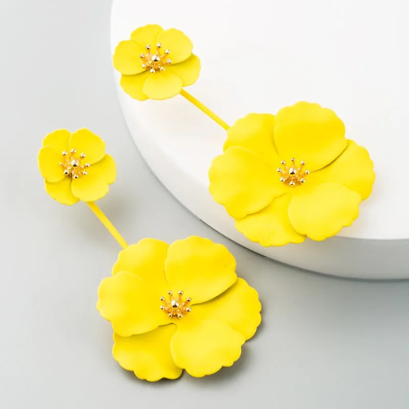 Wholesale Fashion Sweet Exaggerated Inlay Dual-purpose Bohemian Style Alloy Flower Long Earrings