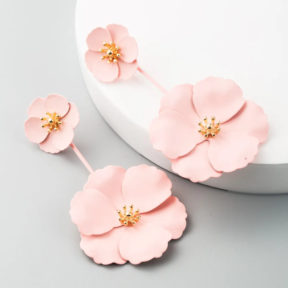Wholesale Fashion Sweet Exaggerated Inlay Dual-purpose Bohemian Style Alloy Flower Long Earrings