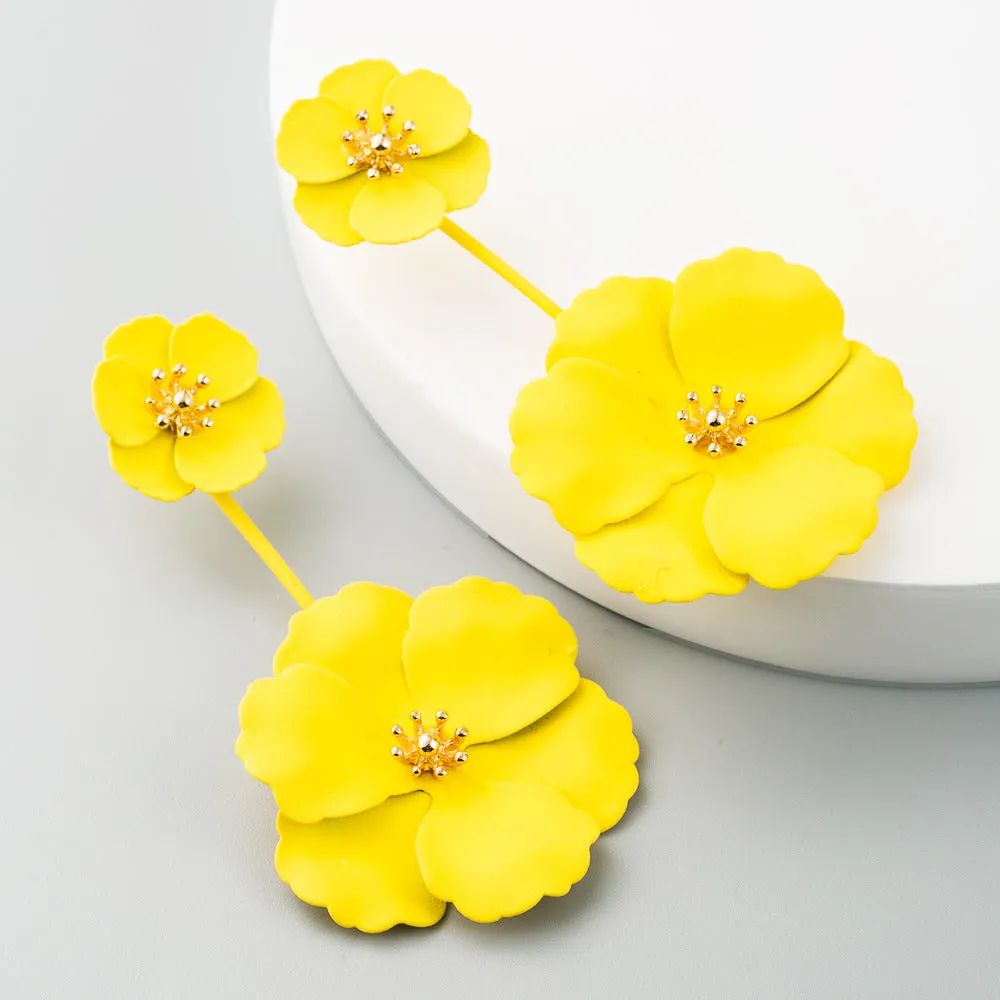Wholesale Fashion Sweet Exaggerated Inlay Dual-purpose Bohemian Style Alloy Flower Long Earrings