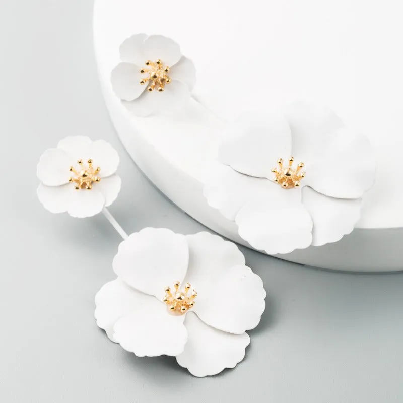 Wholesale Fashion Sweet Exaggerated Inlay Dual-purpose Bohemian Style Alloy Flower Long Earrings