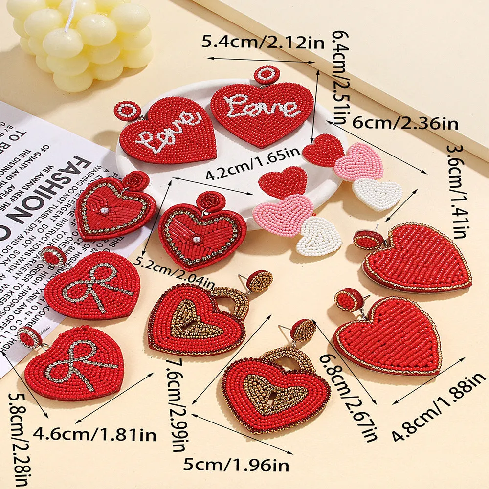 Wholesale  fashion temperament handmade three heart rice beads irregular earrings earrings Valentine's Day