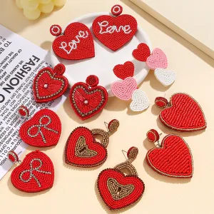 Wholesale  fashion temperament handmade three heart rice beads irregular earrings earrings Valentine's Day