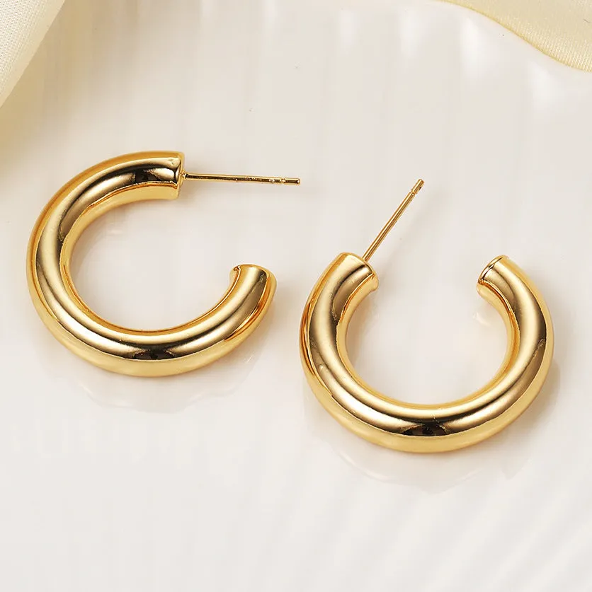 Wholesale Fashion Thick Cylindrical Tube Simple 18k Plated Hollow Ear Bone Clip Earrings