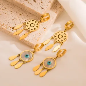 Wholesale Fashion Titanium Steel 18k Gold Dream Catcher Tassel All-match Oil Drop Eyes Stainless Steel Earrings
