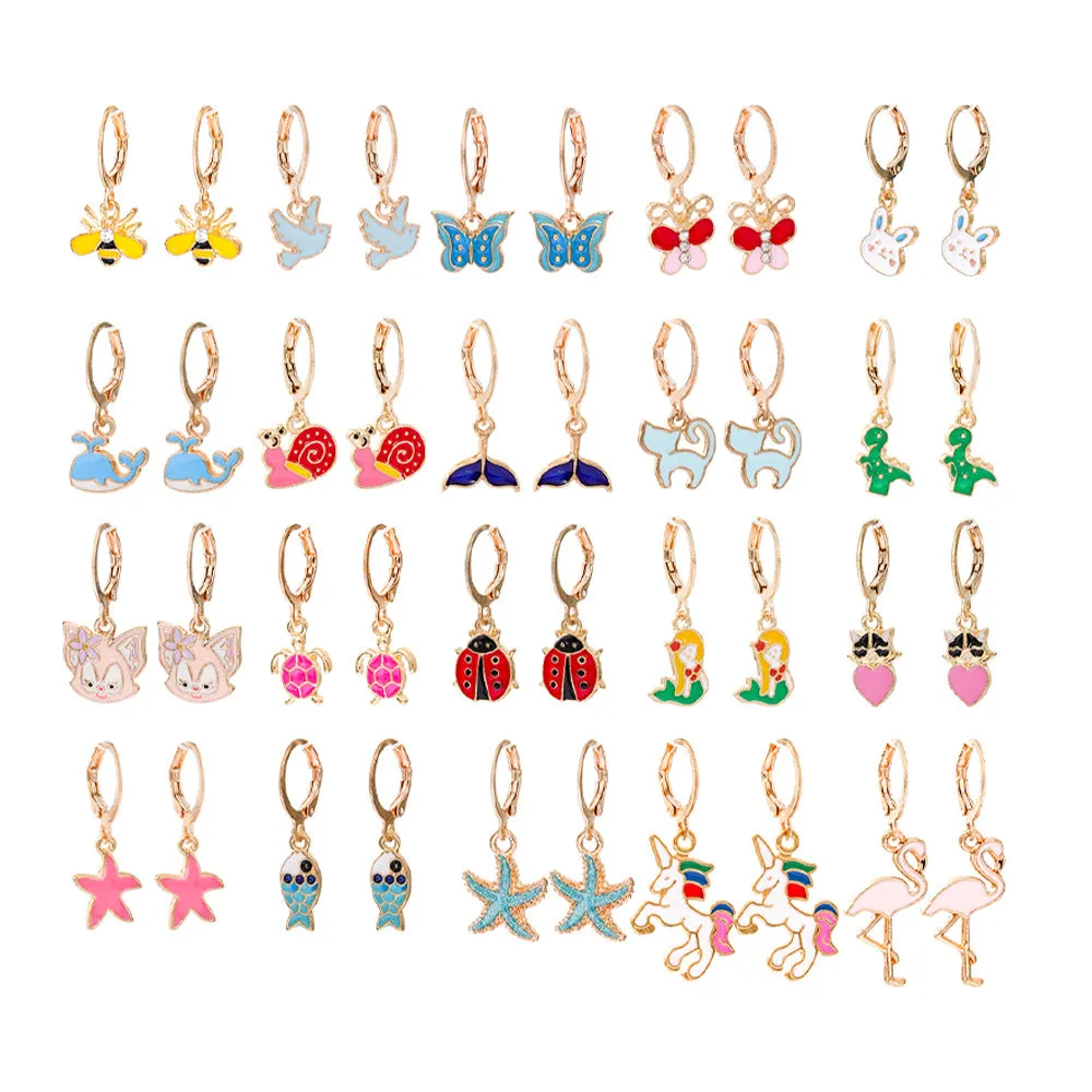 Wholesale Fashion Unicorn Butterfly Bee 20 Pairs Set Cute Children Earrings
