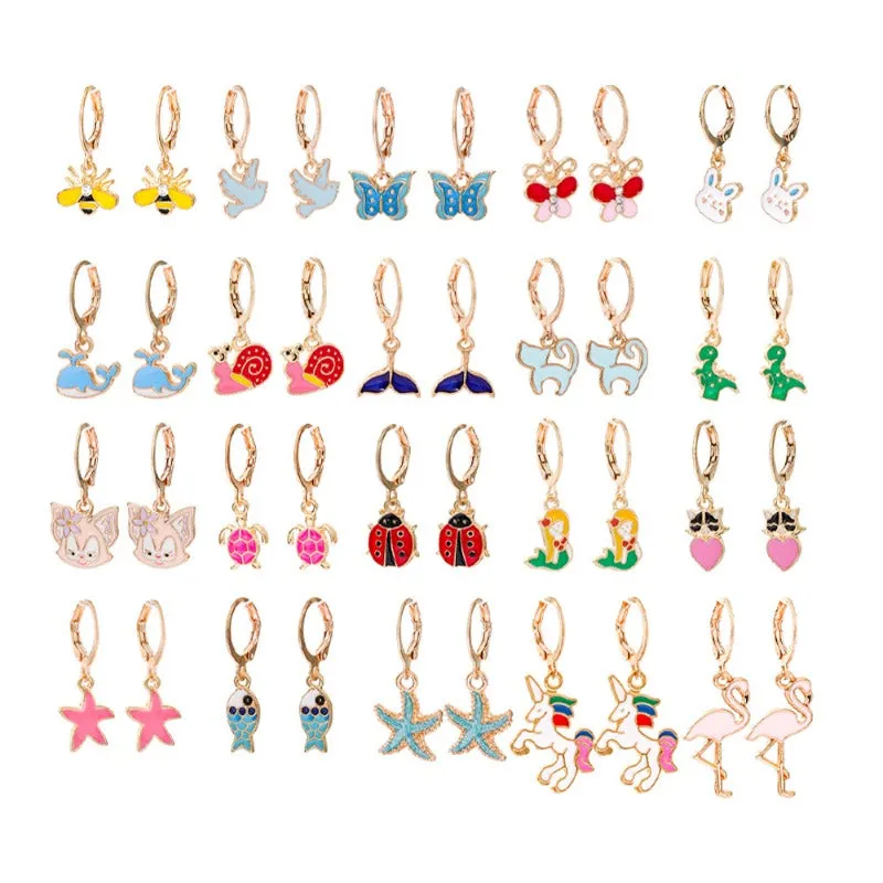 Wholesale Fashion Unicorn Butterfly Bee 20 Pairs Set Cute Children Earrings