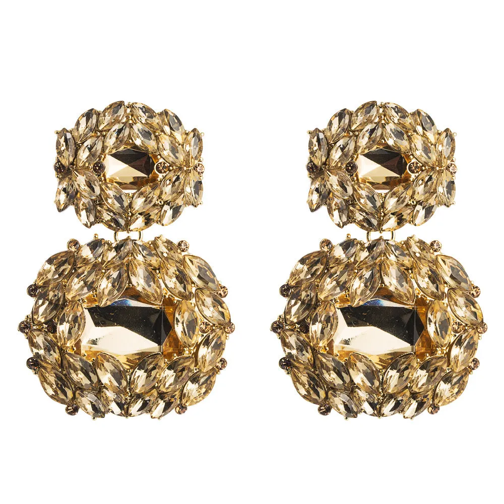 Wholesale Fashion Women's Earrings Exaggerated Alloy Geometric Personality Glass Diamond Earrings Valentine's Day