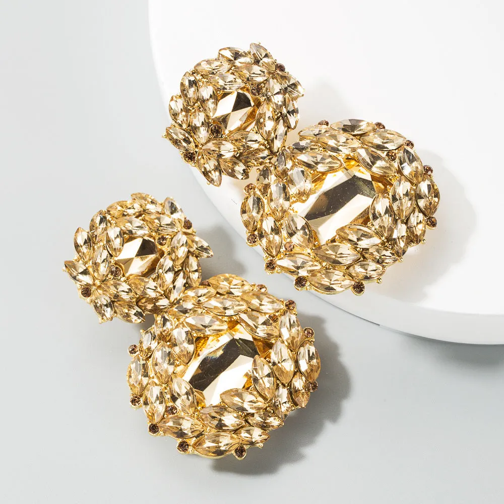 Wholesale Fashion Women's Earrings Exaggerated Alloy Geometric Personality Glass Diamond Earrings Valentine's Day