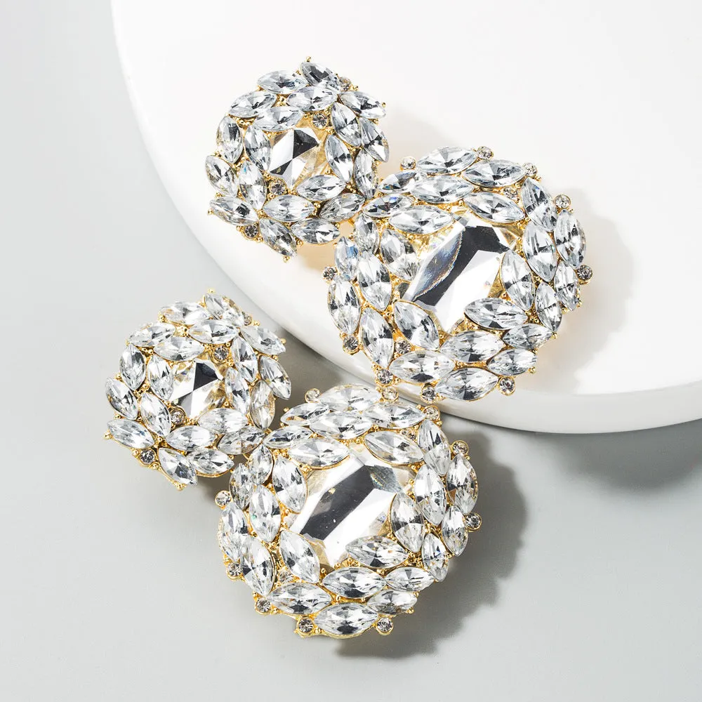 Wholesale Fashion Women's Earrings Exaggerated Alloy Geometric Personality Glass Diamond Earrings Valentine's Day