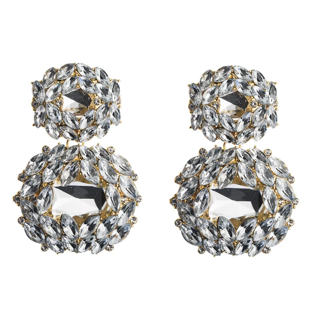 Wholesale Fashion Women's Earrings Exaggerated Alloy Geometric Personality Glass Diamond Earrings Valentine's Day