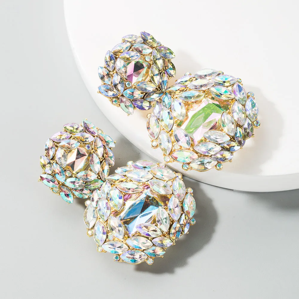 Wholesale Fashion Women's Earrings Exaggerated Alloy Geometric Personality Glass Diamond Earrings Valentine's Day