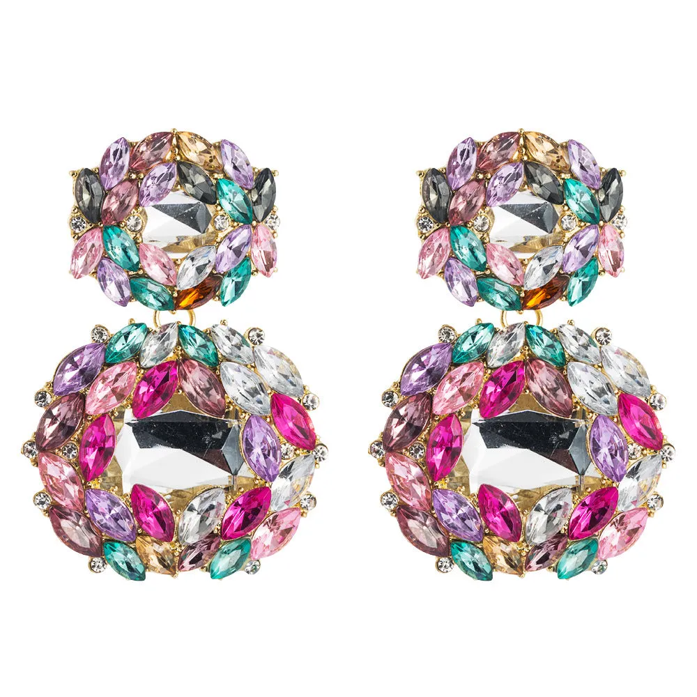 Wholesale Fashion Women's Earrings Exaggerated Alloy Geometric Personality Glass Diamond Earrings Valentine's Day