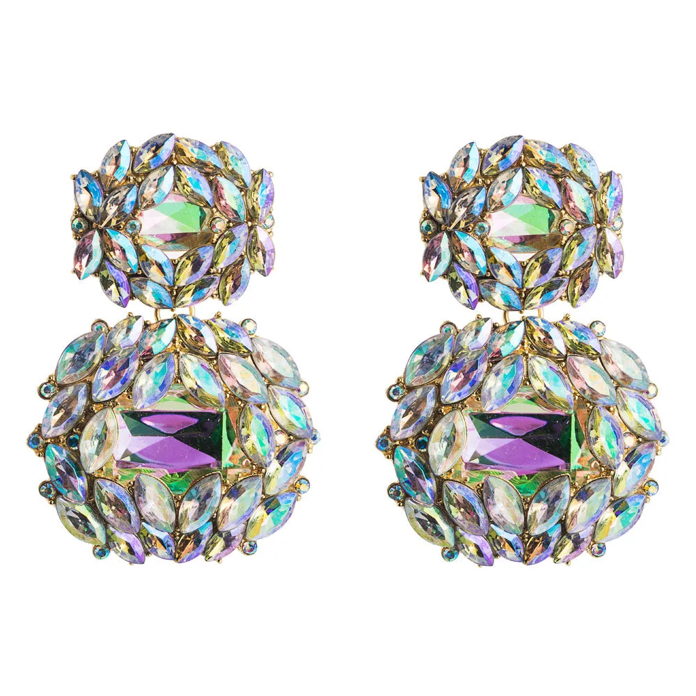 Wholesale Fashion Women's Earrings Exaggerated Alloy Geometric Personality Glass Diamond Earrings Valentine's Day