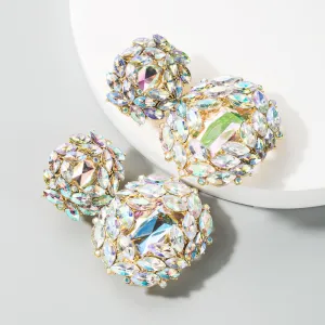 Wholesale Fashion Women's Earrings Exaggerated Alloy Geometric Personality Glass Diamond Earrings Valentine's Day