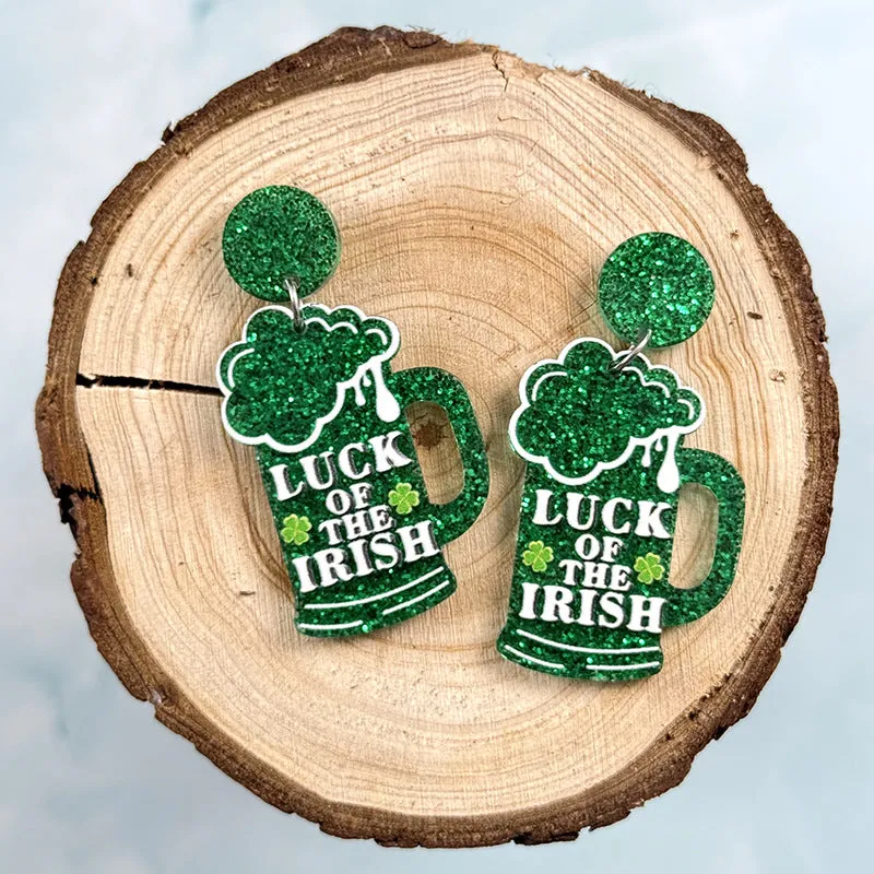 Wholesale Festival Beer Cartoon Carnival Green Clover Ear Jewelry