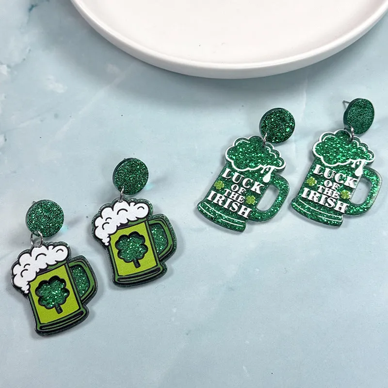 Wholesale Festival Beer Cartoon Carnival Green Clover Ear Jewelry
