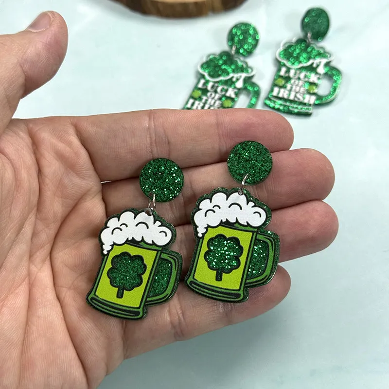 Wholesale Festival Beer Cartoon Carnival Green Clover Ear Jewelry