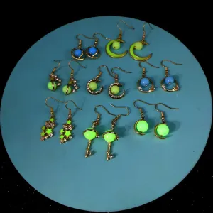Wholesale Fish Hook Fashion Creative Glowing Starry Sky Stars and Moon Temperament Luminous Earrings