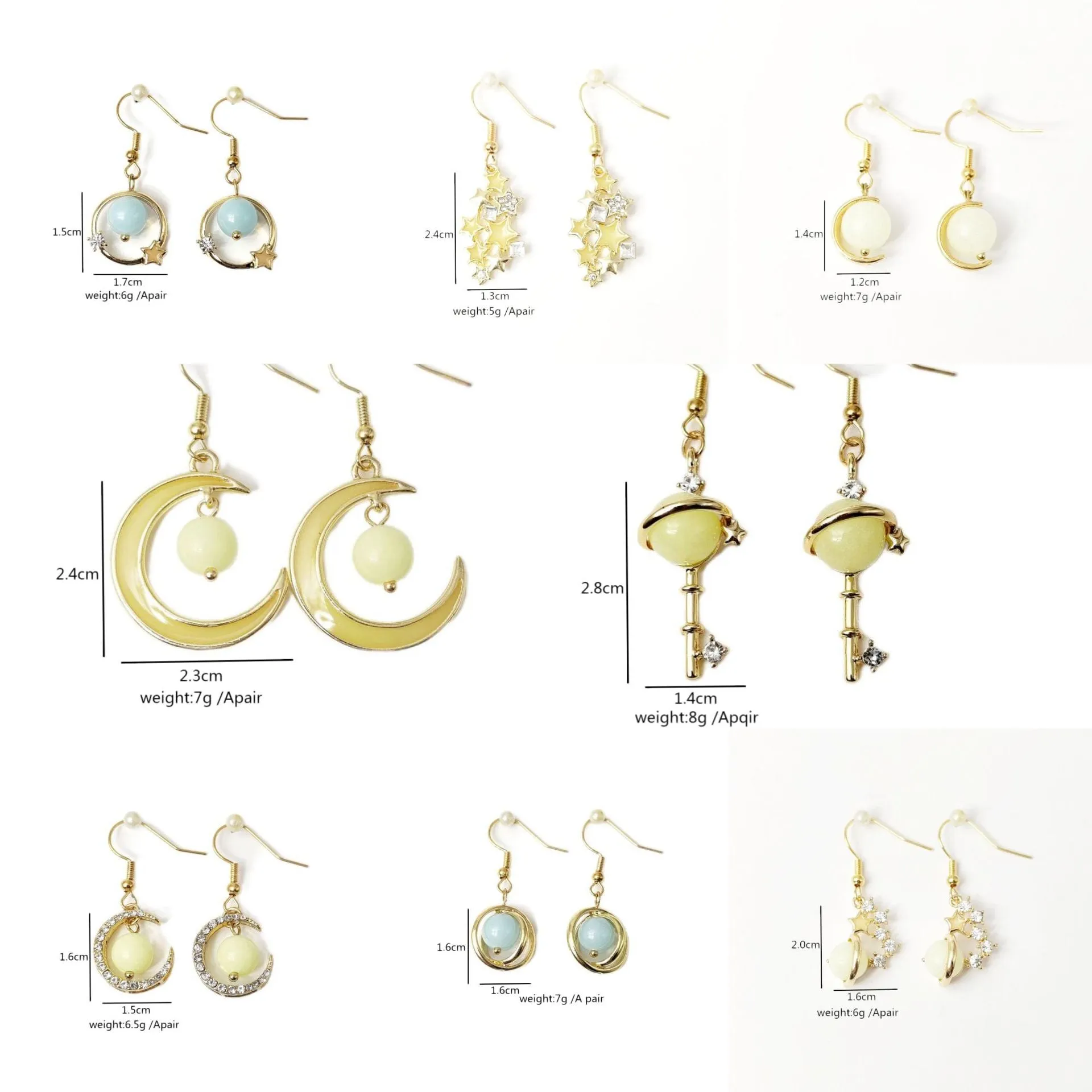 Wholesale Fish Hook Fashion Creative Glowing Starry Sky Stars and Moon Temperament Luminous Earrings