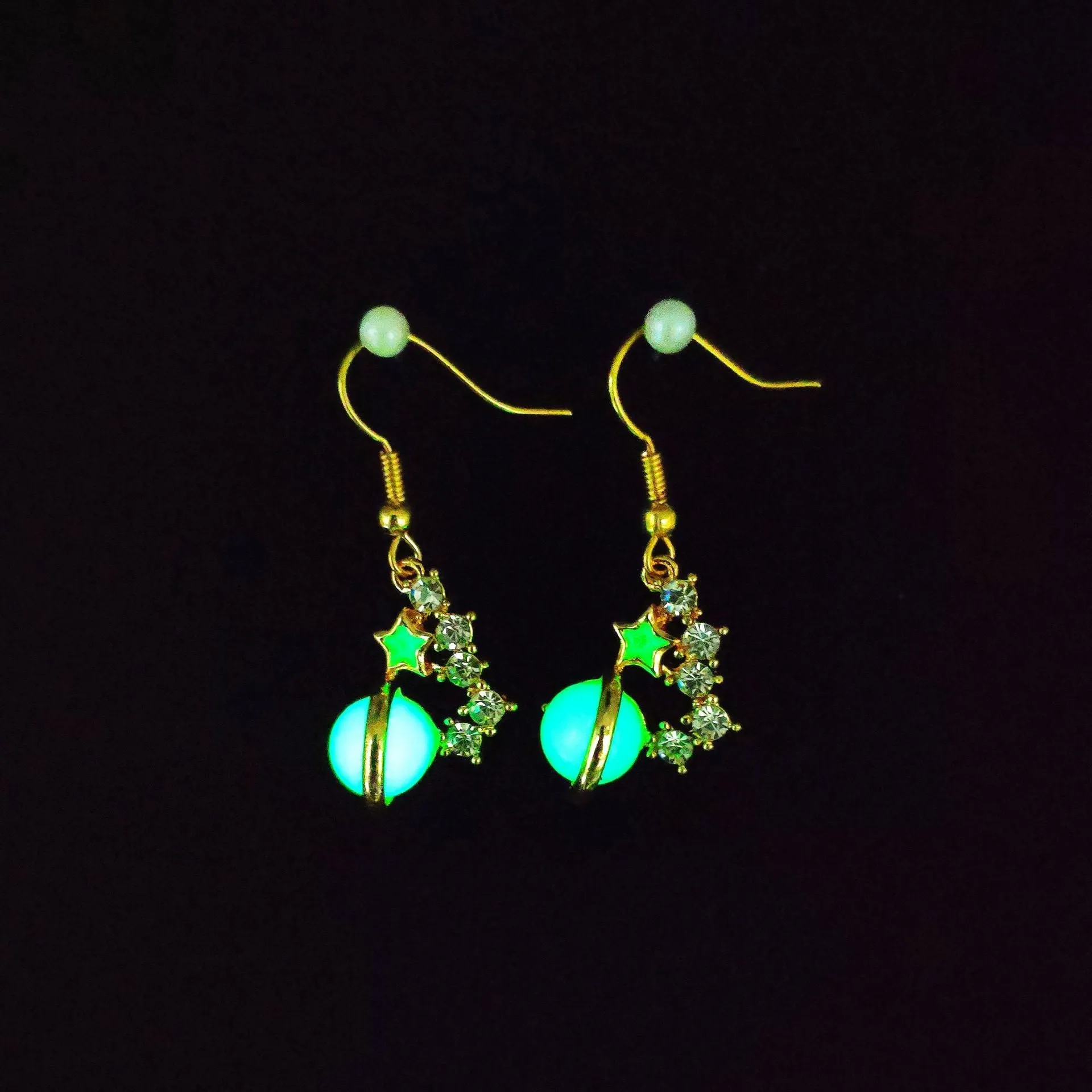 Wholesale Fish Hook Fashion Creative Glowing Starry Sky Stars and Moon Temperament Luminous Earrings