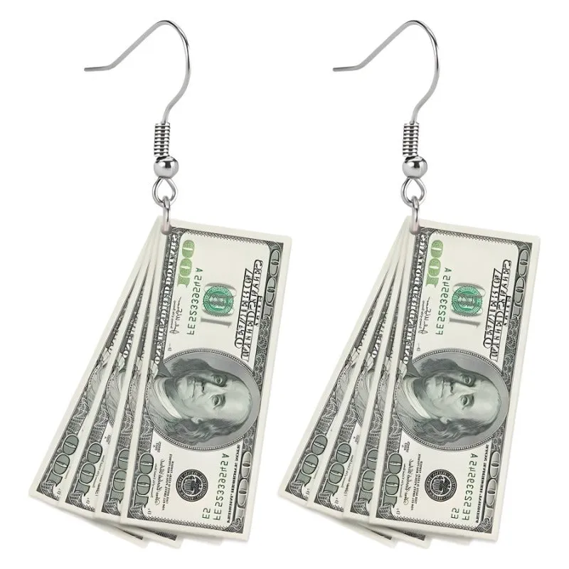 Wholesale Flat 2D Dollar Acrylic Fashion Creative Holiday Gift Earrings