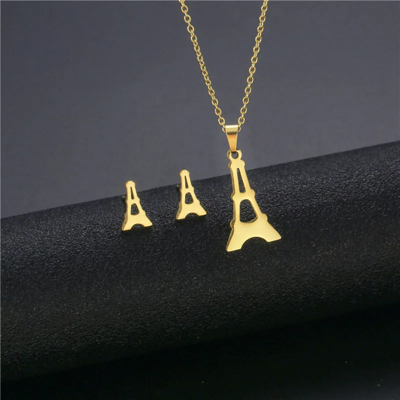 Wholesale Flower Dragonfly Stainless Steel Necklace Earrings Set
