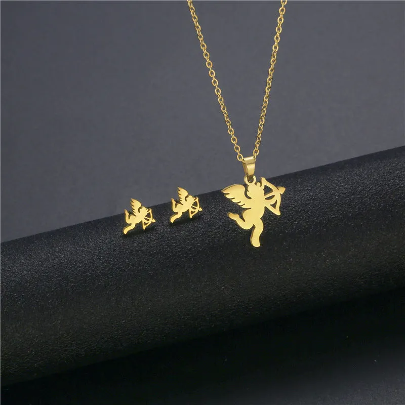 Wholesale Flower Dragonfly Stainless Steel Necklace Earrings Set
