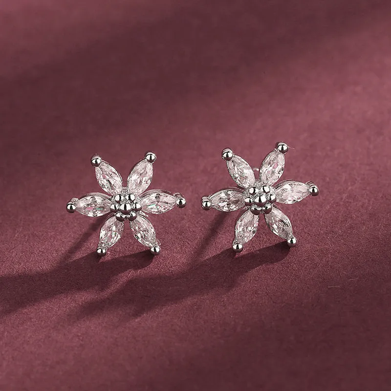 Wholesale Flower Inlaid Zircon Copper Earrings