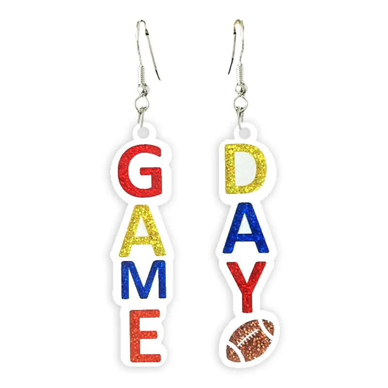 Wholesale Football Glitter Day Atmosphere Colorful Earrings Bow Element Coffee Autumn Earrings