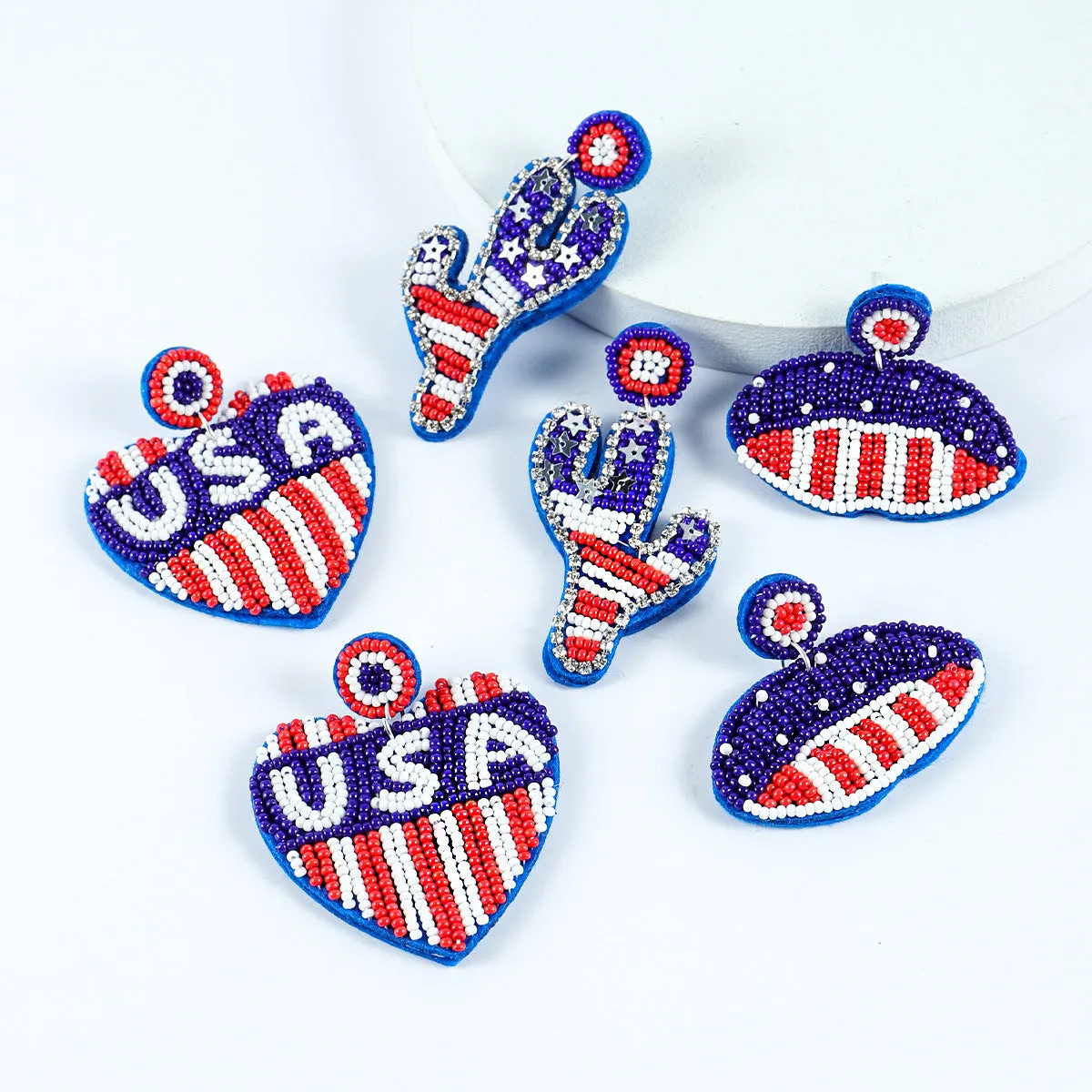 Wholesale Founding Day Independence Day Color-block Women's Hand-woven Bead Letters Love Lips Earrings