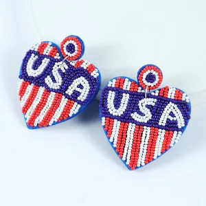 Wholesale Founding Day Independence Day Color-block Women's Hand-woven Bead Letters Love Lips Earrings
