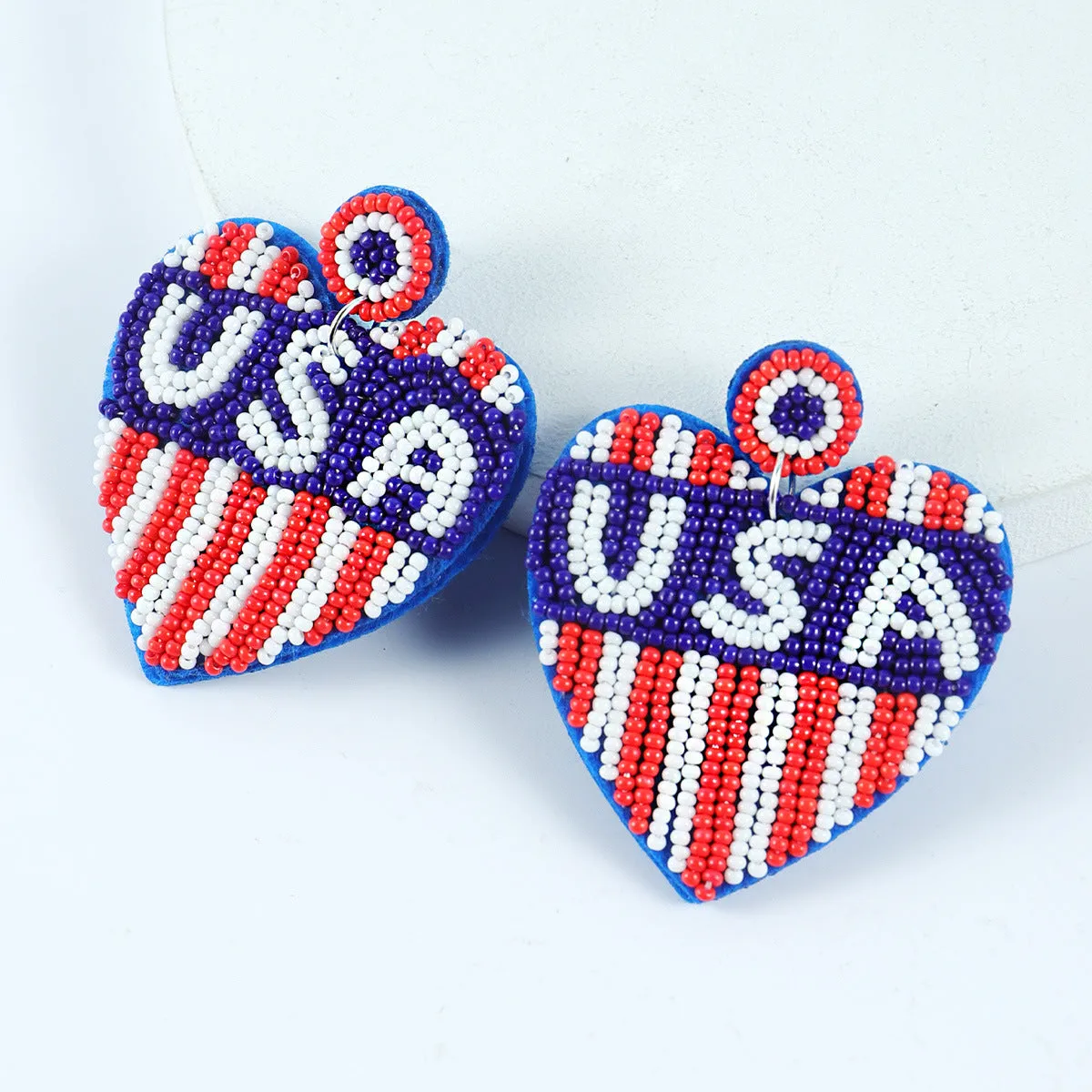 Wholesale Founding Day Independence Day Color-block Women's Hand-woven Bead Letters Love Lips Earrings