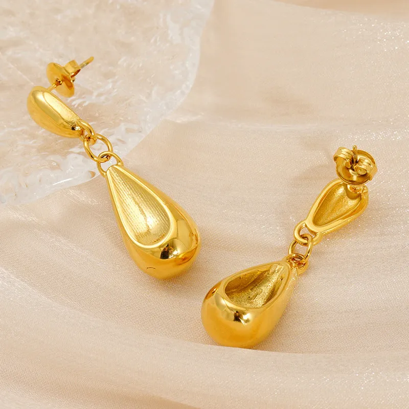 Wholesale French retro stainless steel 18K polished water drop earrings