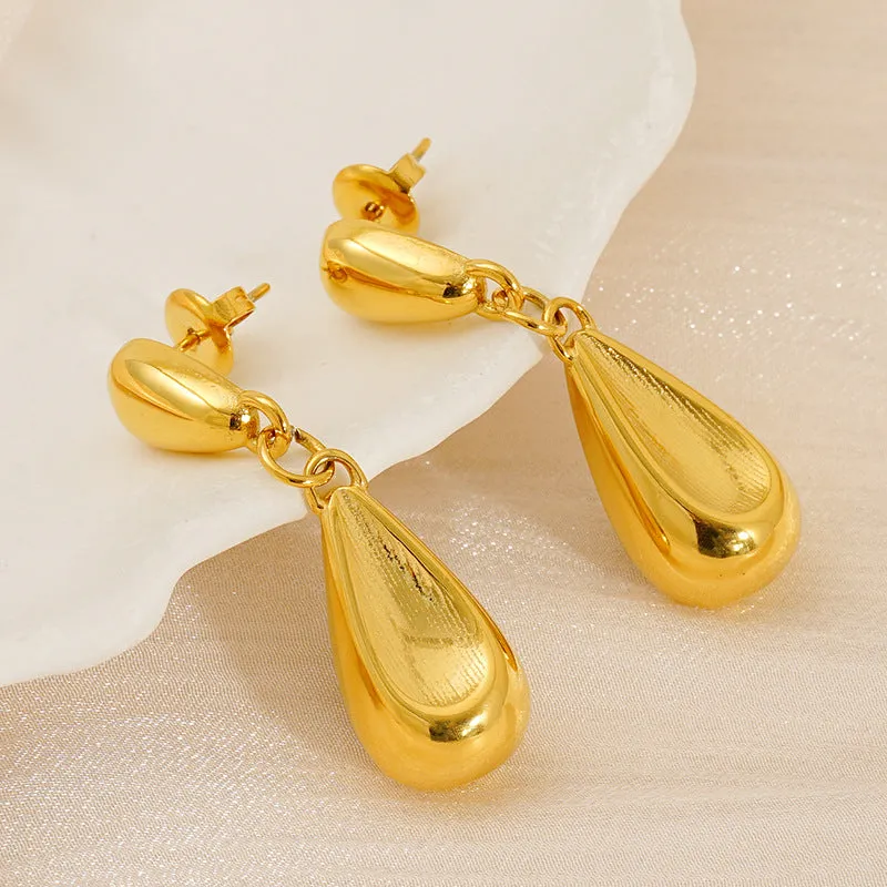 Wholesale French retro stainless steel 18K polished water drop earrings