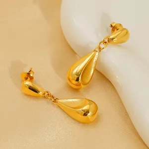 Wholesale French retro stainless steel 18K polished water drop earrings