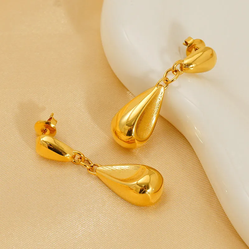 Wholesale French retro stainless steel 18K polished water drop earrings