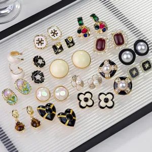 Wholesale French Retro Vintage Flower Pearl Earrings