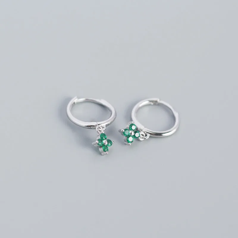 Wholesale French Style S925 Sterling Silver Geometric Diamond Floral Silver Earrings
