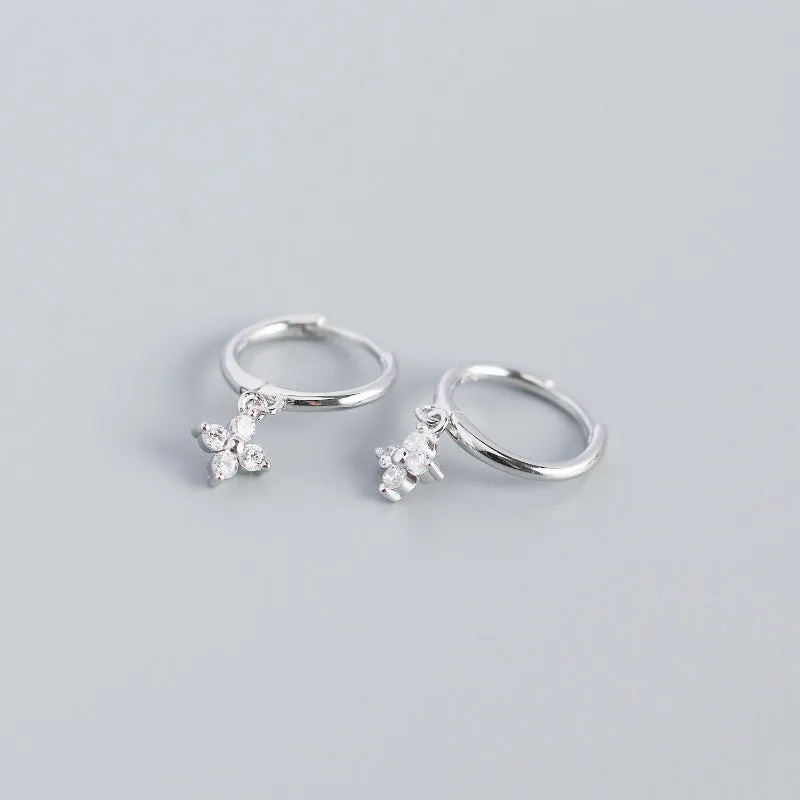 Wholesale French Style S925 Sterling Silver Geometric Diamond Floral Silver Earrings