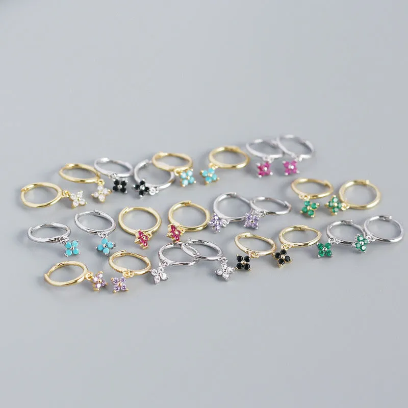 Wholesale French Style S925 Sterling Silver Geometric Diamond Floral Silver Earrings
